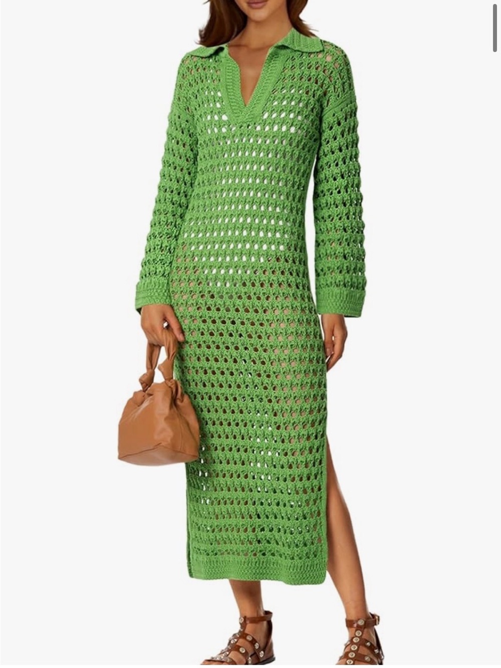 NWOT Green Crochet Maxi Swim Coverup Dress